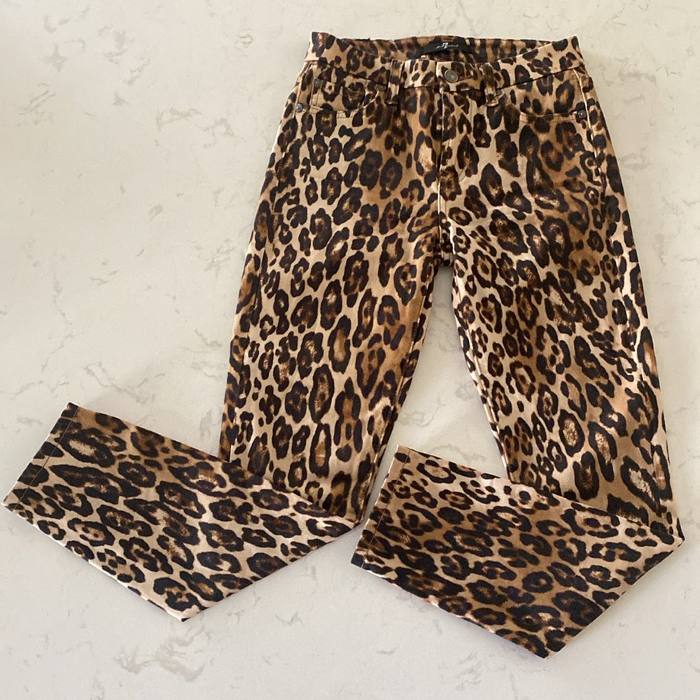 7 For All Mankind Leopard Print Skinny Ankle Jeans - Size 24